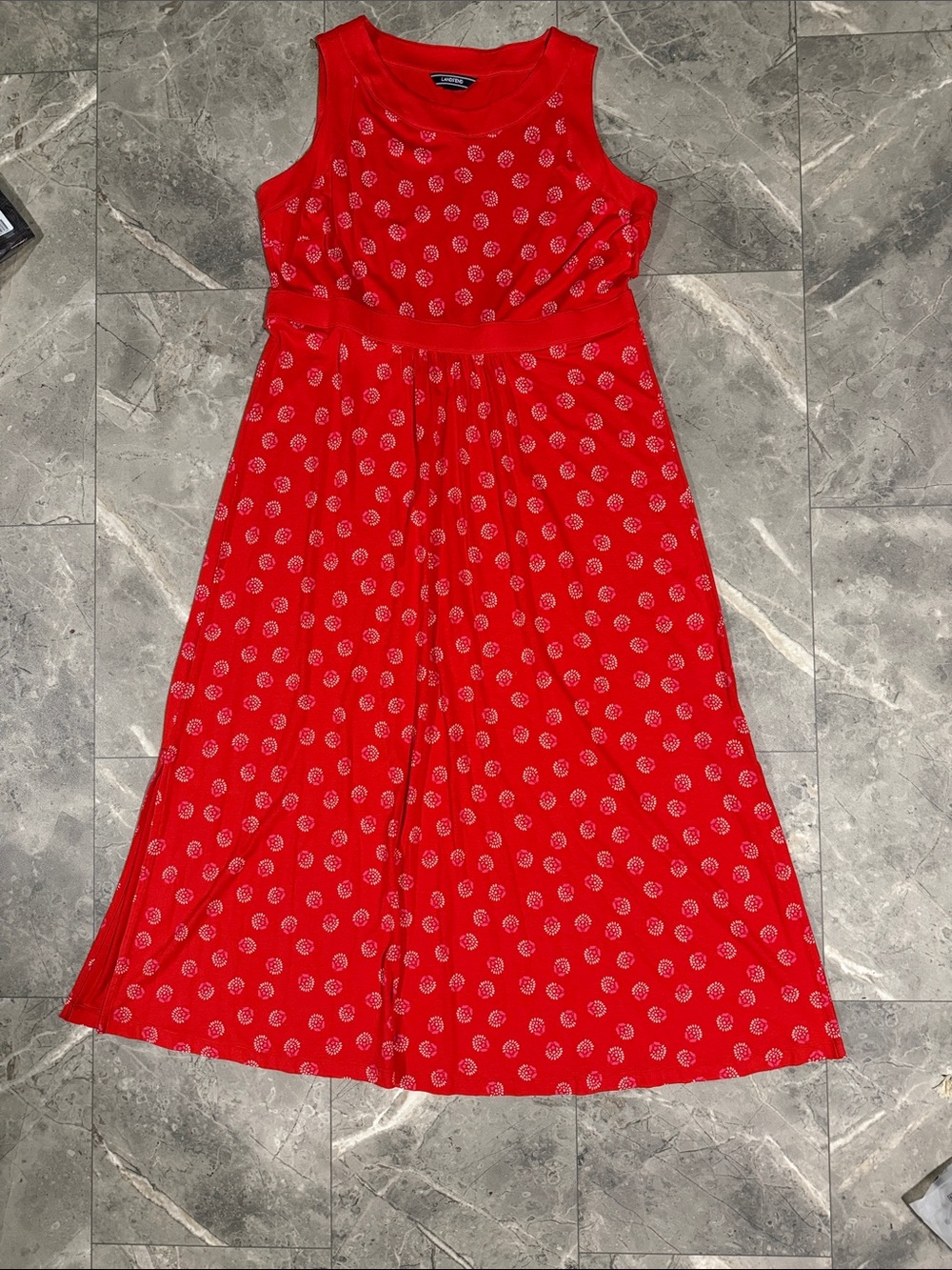 3/$55. Lands' End Red Sleeveless Maxi Dress with White Dot Print